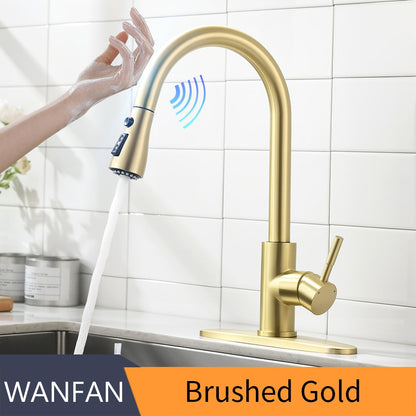 Sensor Kitchen Faucets Brushed Gold Smart Touch Inductive Sensitive Faucet Mixer Tap Single Handle Dual Outlet Water Modes 1005J