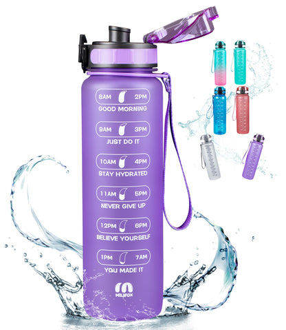 ZOMAKE 32oz Motivational Water Sport Bottle with Time Marker Leakproof BPA Free Fruit 1 Liter Travel Kettle Drinking Water Bottl