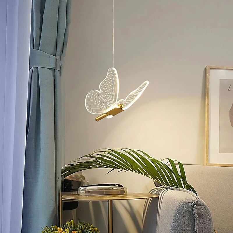 Butterfly Led Chandelier Lighting Bedroom Bedside Background Acrylic Pendant Lamp Home Deco Hanging Celing Light Fixtures