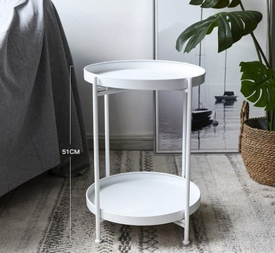 Nordic Simple Iron Double Layer Small Tea Table Corners Round Coffee Table Living Room Mini Sofa Side Table