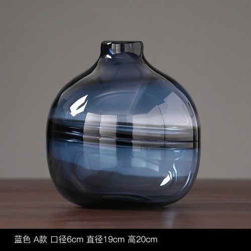 Creative Blue Hydroponic Dried Flower Arrangement Vase Ornament Living Room Bedroom Modern Dining Table Flower Glass Vase Crafts