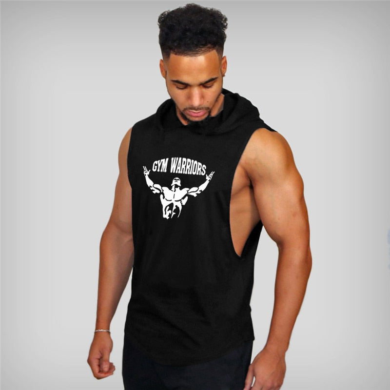 Brand Gym Clothing Mens Bodybuilding Hooded Tank Top Cotton Sleeveless Vest Fitness Sweatshirt Workout Sportswear Tops Male