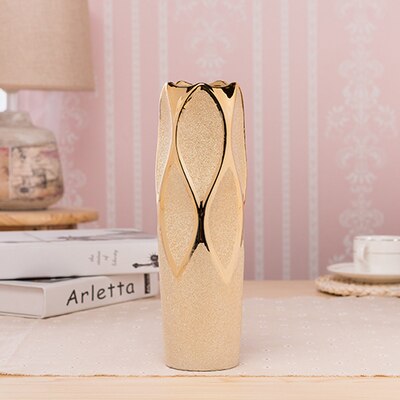 Luxury Europe Gold-plated Ceramic Vase Home Decor Creative Design Porcelain Decorative Flower Vase For Wedding Decoration