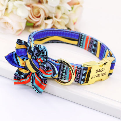 Personalized Dog Collar Nylon Pet ID Collars With Customized Tag Buckle Flower Accessories For Small Medium Large Dogs Bulldog