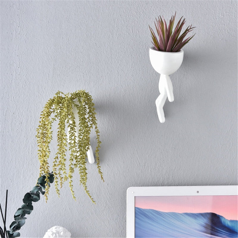 Nordic Vase Home Hanging Flower Pots White Art Character Pot Vase Garden Pots Planters Wall Sculpture Plant Pot Home Decor