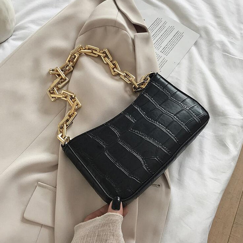 2022 Fashion Chain Shoulder Bag Luxury Handbags And Purses Designer Armpit Bags For Women Solid Stone Pattern Lady Hand Bag