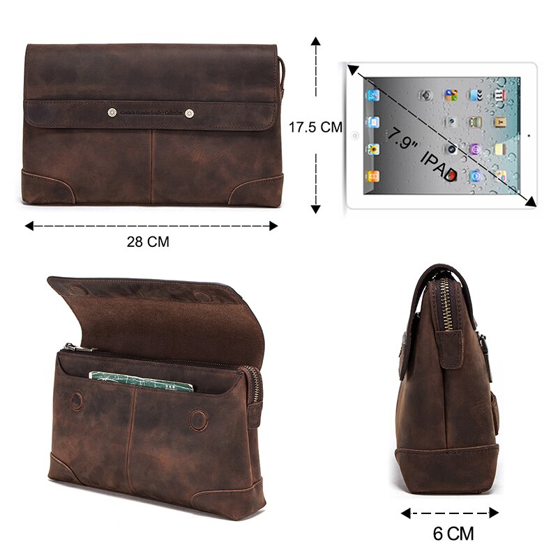 CONTACT&#39;S Men Clutch Bags Large Capacity Men Wallets Crazy Horse Leather Long Purse Male Multifunction Wallet Passport Cover