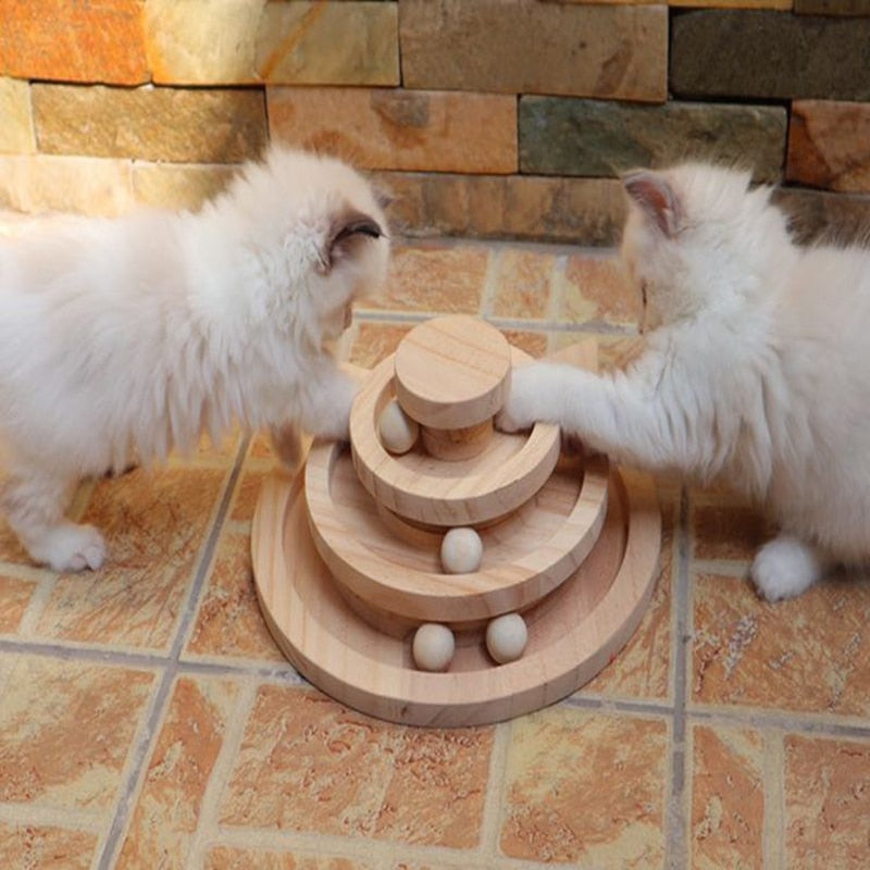 2/3 layers Cat Turntable Wooden Pet Cat Toys Cat Interactive Game Toys Pet Smart Track With Balls Funny Kitten Toys Pet Supplies