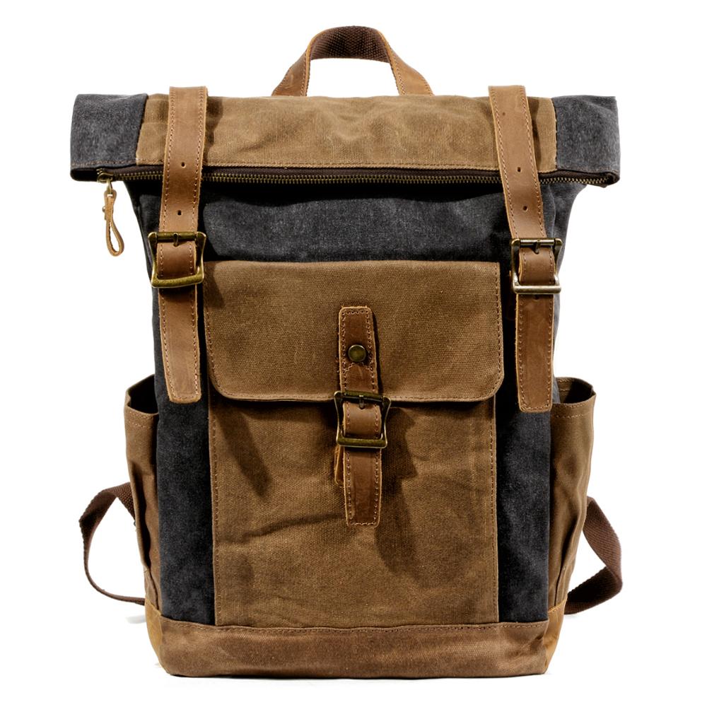 MUCHUAN Luxury Vintage Canvas Backpacks for Men Oil Wax Canvas Leather Travel Backpack Large Waterproof Daypacks Retro Bagpack