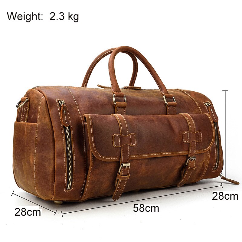 Vintage Fashion Handbags For Men Genuine Leather Travel Duffles Travelling Shoulder Bag Cowskin Hand Luggage Bags Large Duffle