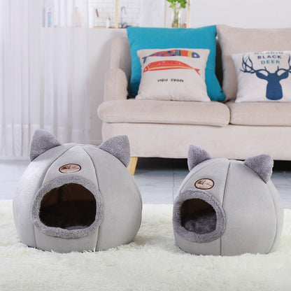 Removable Cat Bed Warm Pet Cat House Cave Winter Puppy Kitten Dog Cushion Mat Small Dogs Cats House Kennel Nest Indoor Cama Gato