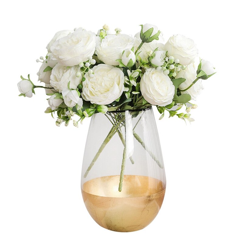 Beautiful Rose Peony Artificial Silk Flowers Small White Bouquet Vases for Home Party Winter Wedding Decoration Cheap Fake Plant