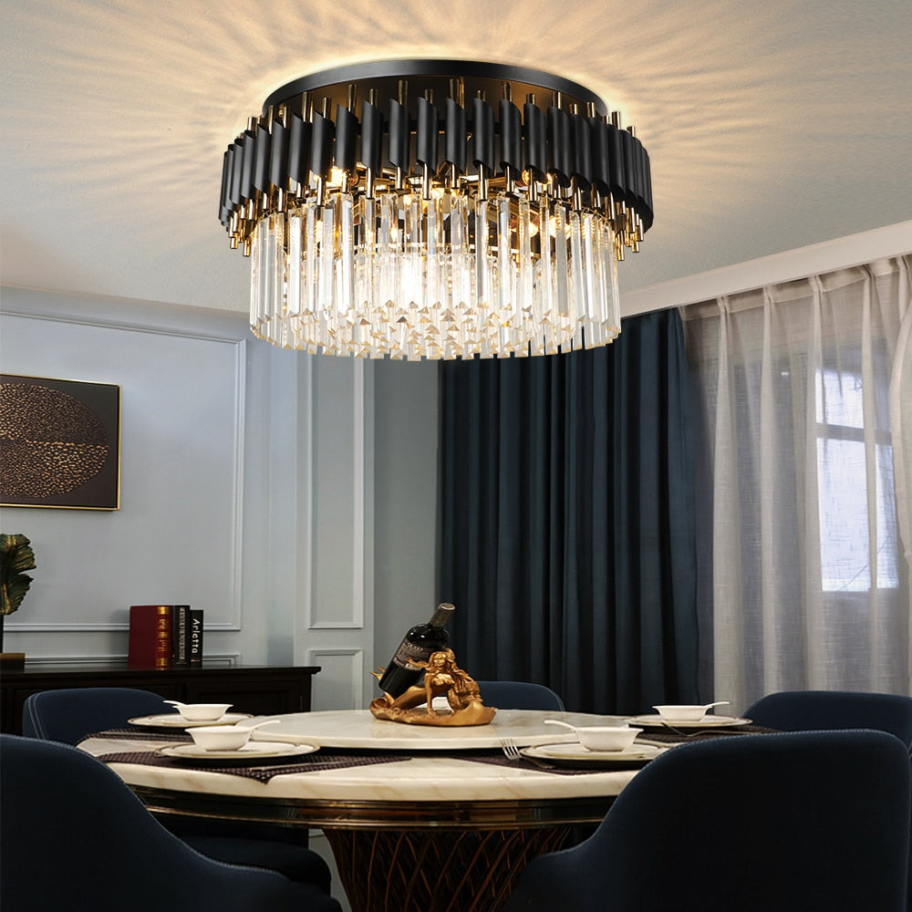 Luxury black ceiling chandelier for living room modern home decor led crystal lamp high quality bedroom cristal light fixture