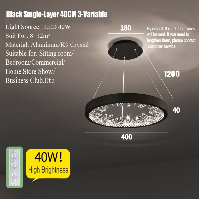 Modern Luxury K9 Ring Crystal Led Dimmable Chandelier Circle Hanging Lamp Living Dining Room Bedroom Lustre Led Lighting Fixture