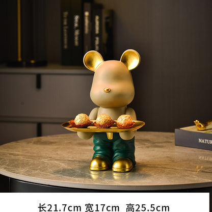 Nordic Creative Bear Storage Tray Sculpture Figurines for Interior Light Luxury Living Room Decoration Key Disk Candy Holder