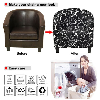 LEVIVEl Club Chair Slipcover Stretch Armchair Printed Tub Chair Cover Sofa Cover Spandex Couch Cover For Bar Counter Living Room