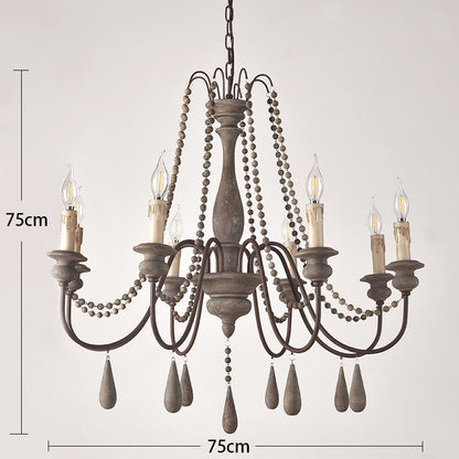 Vintage Chandelier Wood Bead Pendant Living Room Bedroom Kitchen Retro Farmhouse Chandeliers Indoor Lighting Lamp Light Fixtures