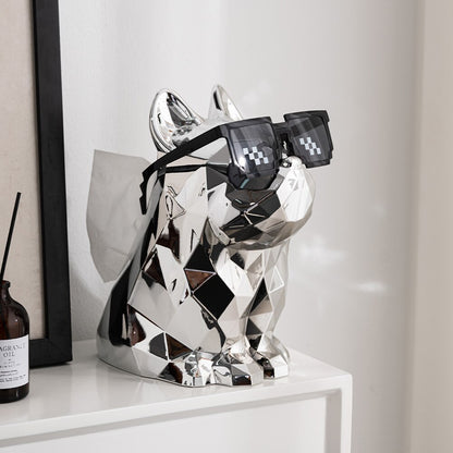 Light Luxury Tissue Boxes Plastic Napkin Holder French Bulldog Sculpture Simple Glasses Holders Home Decorative Desk Organizer