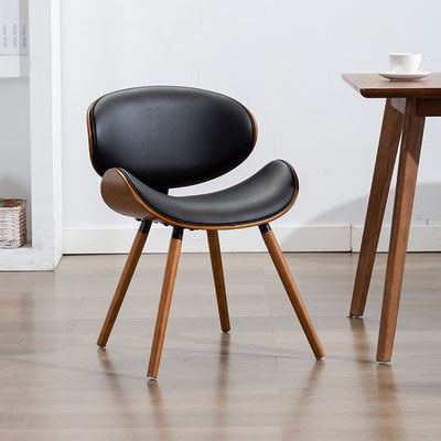 European modern simple luxury chair back, beetle shape small family, space saving practical solid wood leather dining chair