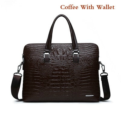 Double Layer Men&#39;s Handbag Men Briefcases Leather Handbags Crocodile Pattern Shoulder Bag Male Business Men Laptop Bag Sac Homme