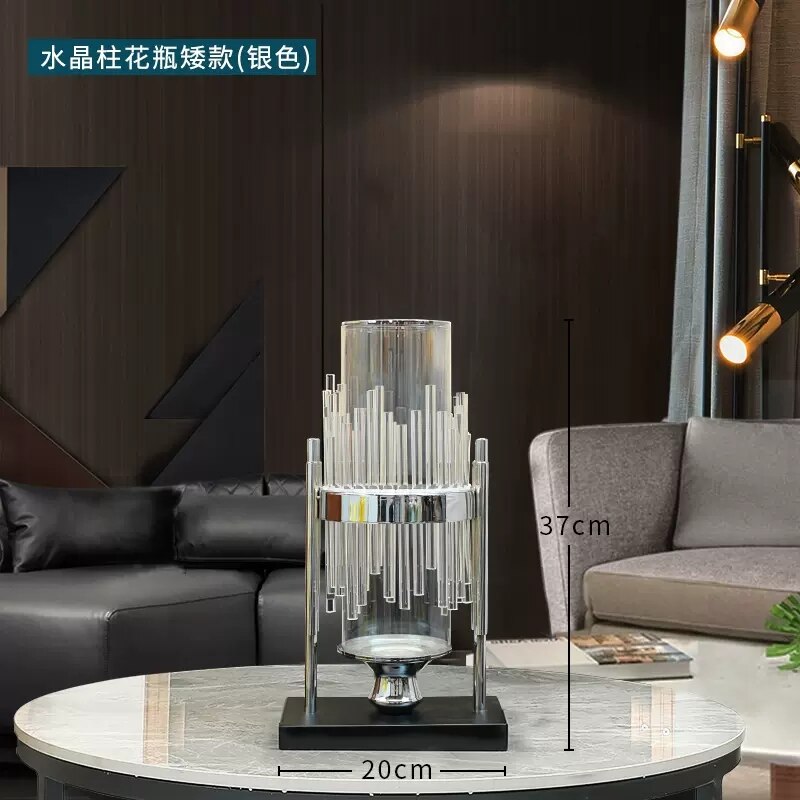 Metal Transparent Glass Vases Modern Design Luxury Crystal Plant Pot Dried Flowers Living Room Jarrones Table Decoration