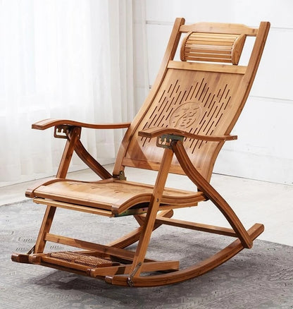 Folding Bamboo Rocking Chair with Cushion Lounge Chair Living Room Furniture Accent Chair Armchair Chair Office Recliner Leisure