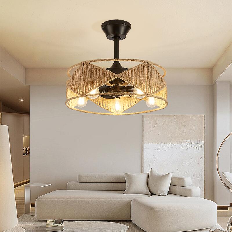 Lamp Led Celing Fan Pendant Light Chandelier Art American Iron Industrial Wind Hemp Rope Restaurant Bedroom Hall Coffee Shop