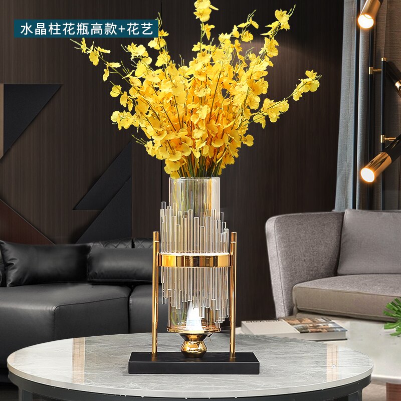 Metal Transparent Glass Vases Modern Design Luxury Crystal Plant Pot Dried Flowers Living Room Jarrones Table Decoration