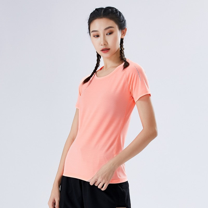 Women Running T Shirt Sport Breathable Quick Dry Yoga Short Sleeve Loose Jogging Training Sportswear Top Gym Fitness Tee