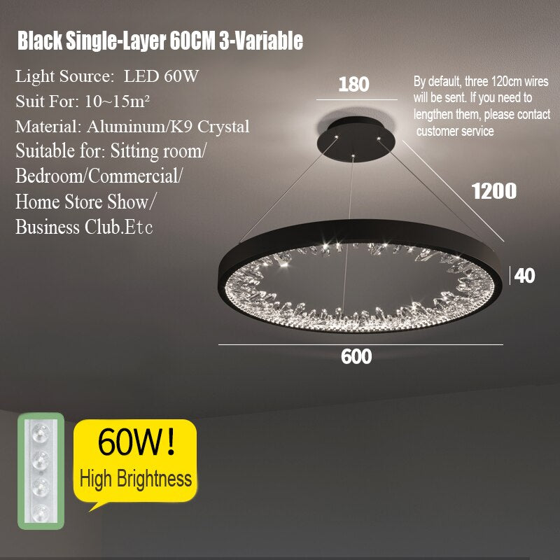 Modern Luxury K9 Ring Crystal Led Dimmable Chandelier Circle Hanging Lamp Living Dining Room Bedroom Lustre Led Lighting Fixture