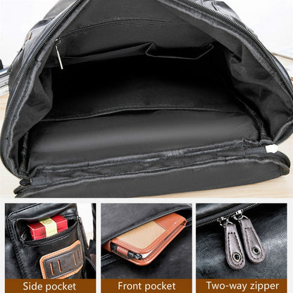 Men Pu Leather Backpack Men&#39;s Large Antitheft Travel Backpack Laptop Bag Black Bagpack Boy Big School Male Business Shoulder Bag