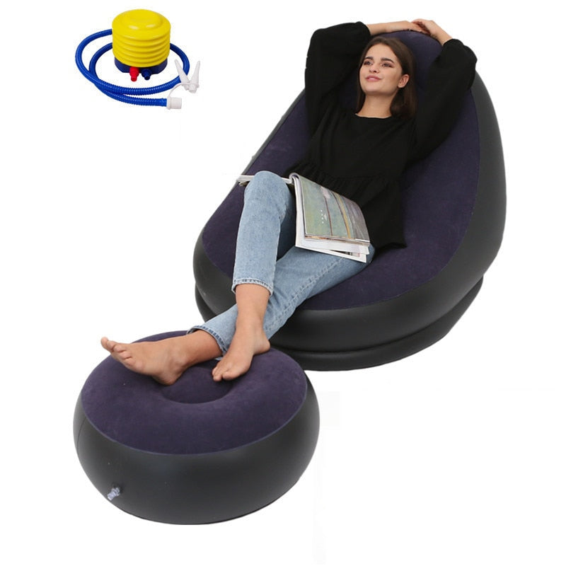 Inflatable Leisure Bean Bag Sofa Lazy Couch Bag Chair Outdoor Folding Lounger Bed Puff Up Seat Pouf Bag Tatami with Footstool