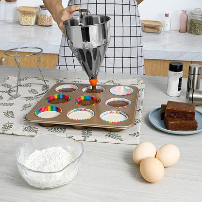 Pancake Batter Dispenser Multi-Caliber Stainless Steel Funnel Dispenser with Stand Cupcakes Baking Maker Tools Kitchen Gadgets