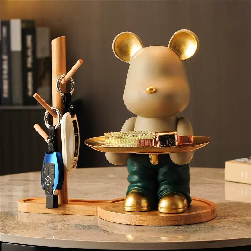 Nordic Creative Bear Storage Tray Sculpture Figurines for Interior Light Luxury Living Room Decoration Key Disk Candy Holder