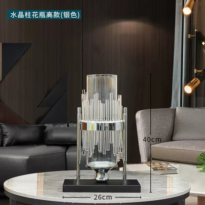 Metal Transparent Glass Vases Modern Design Luxury Crystal Plant Pot Dried Flowers Living Room Jarrones Table Decoration