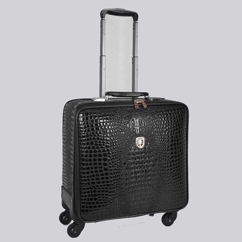 Genuine leather crocodile pattern trolley luggage universal wheel 16/20/24 inch luxury travel suitcase for men and women