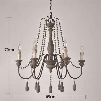 Vintage Chandelier Wood Bead Pendant Living Room Bedroom Kitchen Retro Farmhouse Chandeliers Indoor Lighting Lamp Light Fixtures