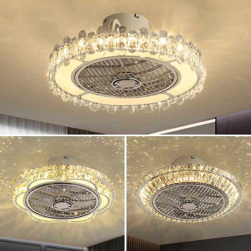 Art Led Celing Fan Pendant Lamp Light Chandelier Smart APP Remote Control Restaurant Bedroom Study Nordic Crystal