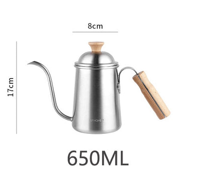 Coffee Hand Brewing Pot Wooden Handle 304 Non-stick Coat Food Grade Stainless Steel Fine Mouth Brew Pot Outdoor Coffee Make Tool