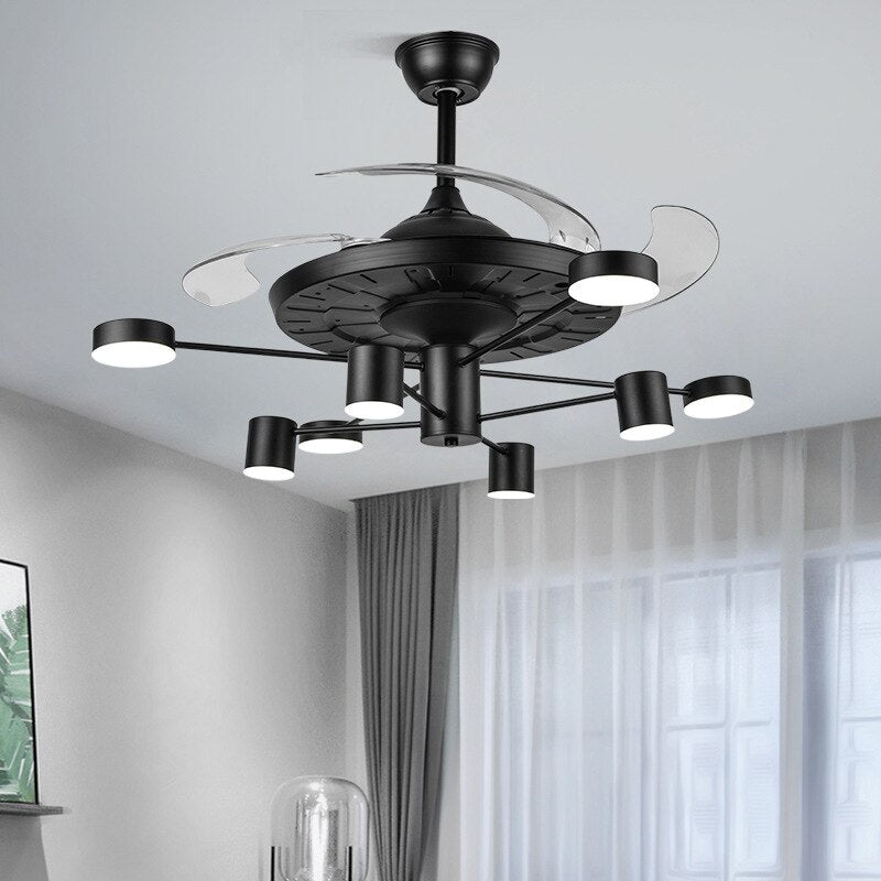 Lamp Led Celing Fan Pendant Light Chandelier Art Nordic   With Brown Glass Lampshade Black For Living Room Bedroom Bar