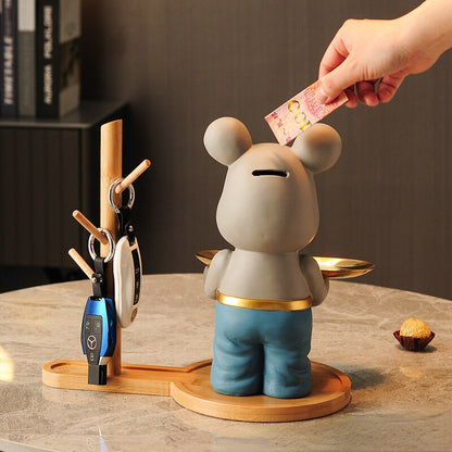 Nordic Creative Bear Storage Tray Sculpture Figurines for Interior Light Luxury Living Room Decoration Key Disk Candy Holder