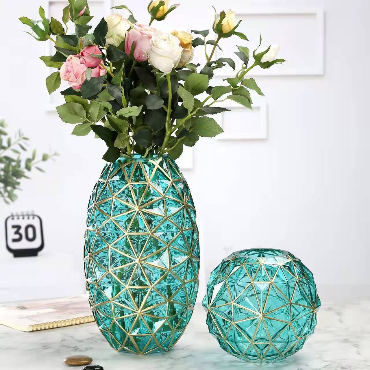 Light Luxury Nordic Glass Vase Living Room Decoration Flowers Arrangement Creative Flower Vase Home Decoration Accessories