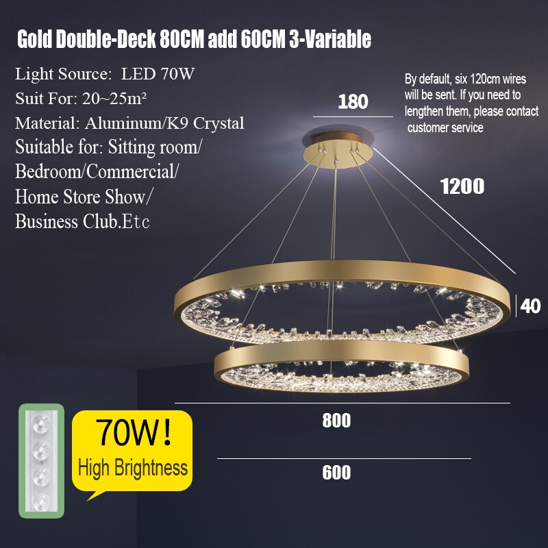 Modern Luxury K9 Ring Crystal Led Dimmable Chandelier Circle Hanging Lamp Living Dining Room Bedroom Lustre Led Lighting Fixture