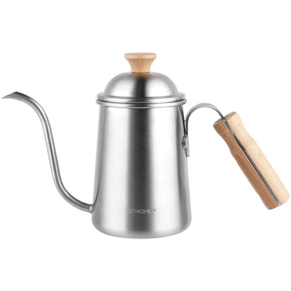 Coffee Hand Brewing Pot Wooden Handle 304 Non-stick Coat Food Grade Stainless Steel Fine Mouth Brew Pot Outdoor Coffee Make Tool