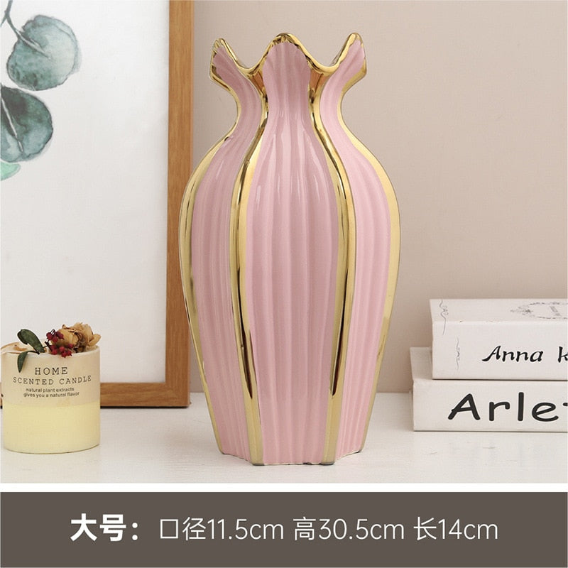 Simple Nordic ceramic vase modern electroplating ornaments creative light luxury handicraft living room flower arrangement home