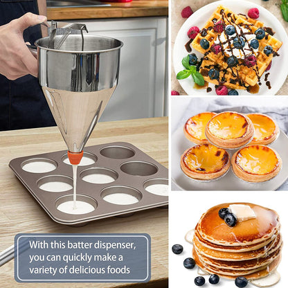 Pancake Batter Dispenser Multi-Caliber Stainless Steel Funnel Dispenser with Stand Cupcakes Baking Maker Tools Kitchen Gadgets