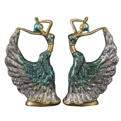 Nordic Peacock Dancer Figurines Home Decor Resin People Statue Sculpture Luxury Living Room Decoration Crafts Office Accessories