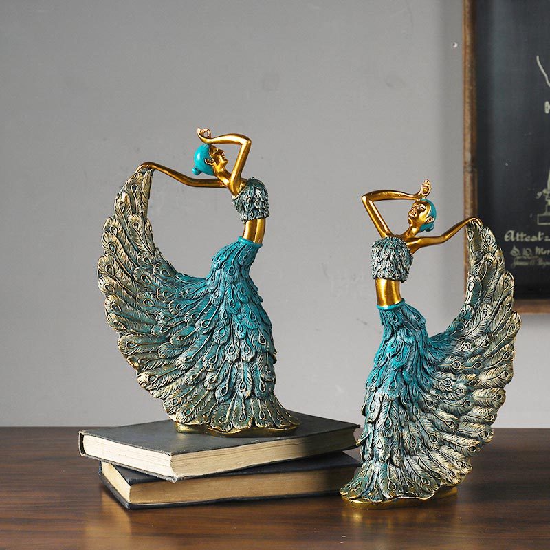 Nordic Peacock Dancer Figurines Home Decor Resin People Statue Sculpture Luxury Living Room Decoration Crafts Office Accessories