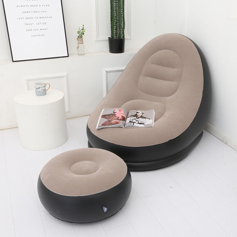 Inflatable Leisure Bean Bag Sofa Lazy Couch Bag Chair Outdoor Folding Lounger Bed Puff Up Seat Pouf Bag Tatami with Footstool