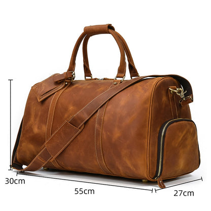 Vintage Fashion Handbags For Men Genuine Leather Travel Duffles Travelling Shoulder Bag Cowskin Hand Luggage Bags Large Duffle